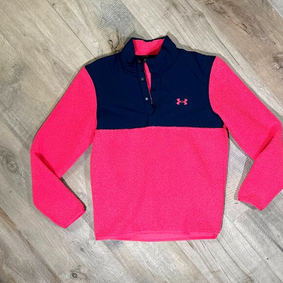 Under Armour Golf 1/4 Button Fleece Pink and Blue Womens Size Small - Picture 1 of 6